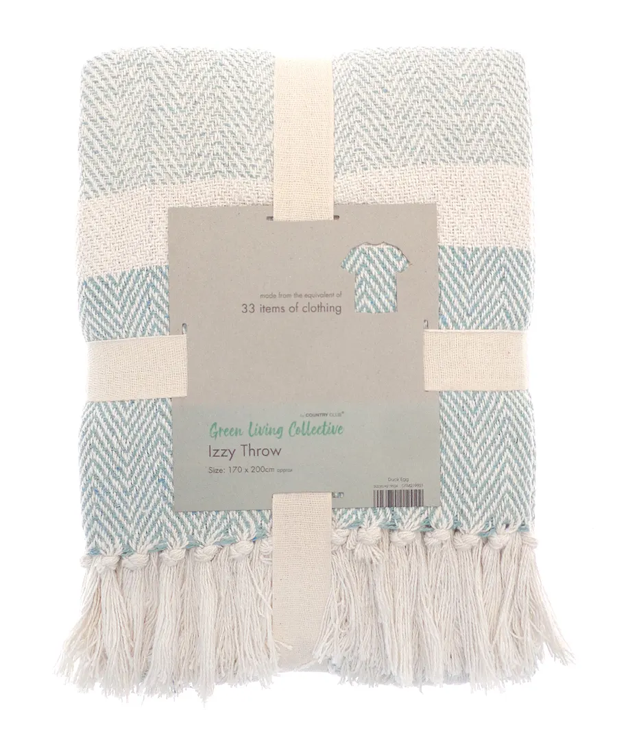 Izzy recycled throw – Duck Egg
