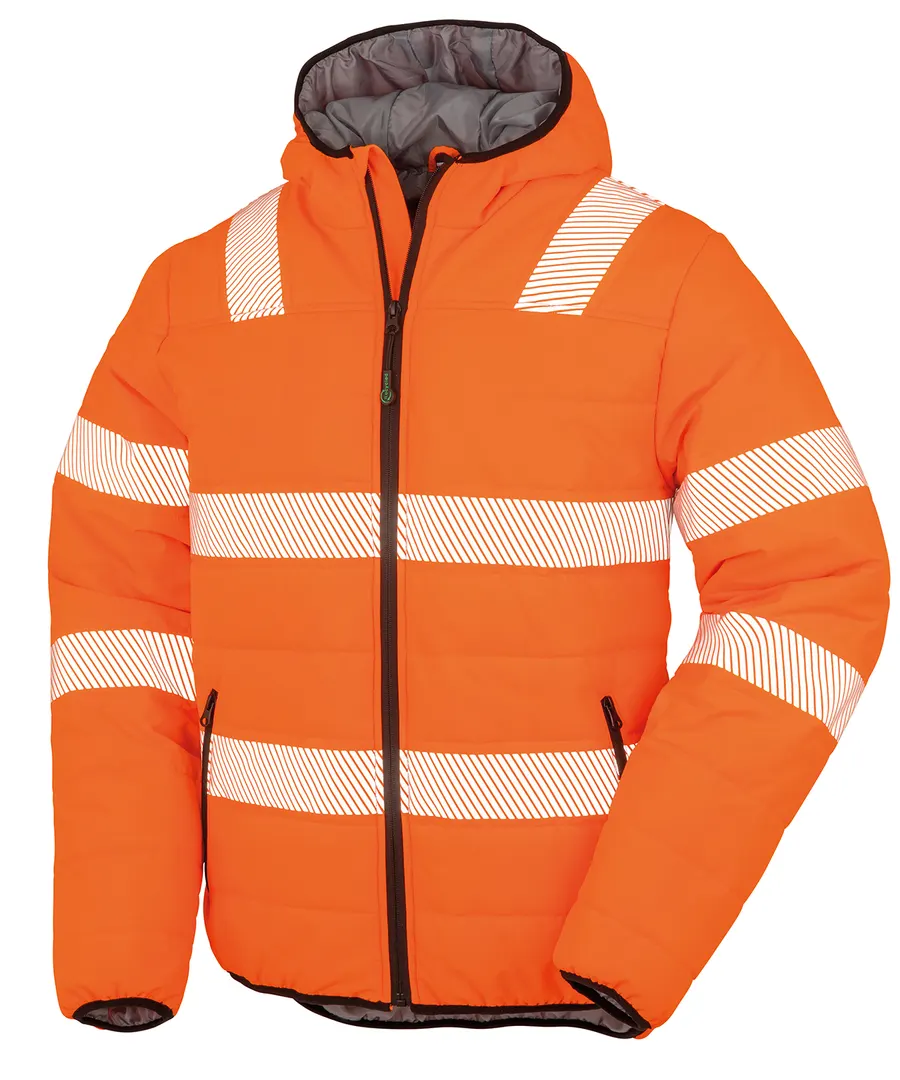 Recycled ripstop padded safety jacket – Fluorescent Orange