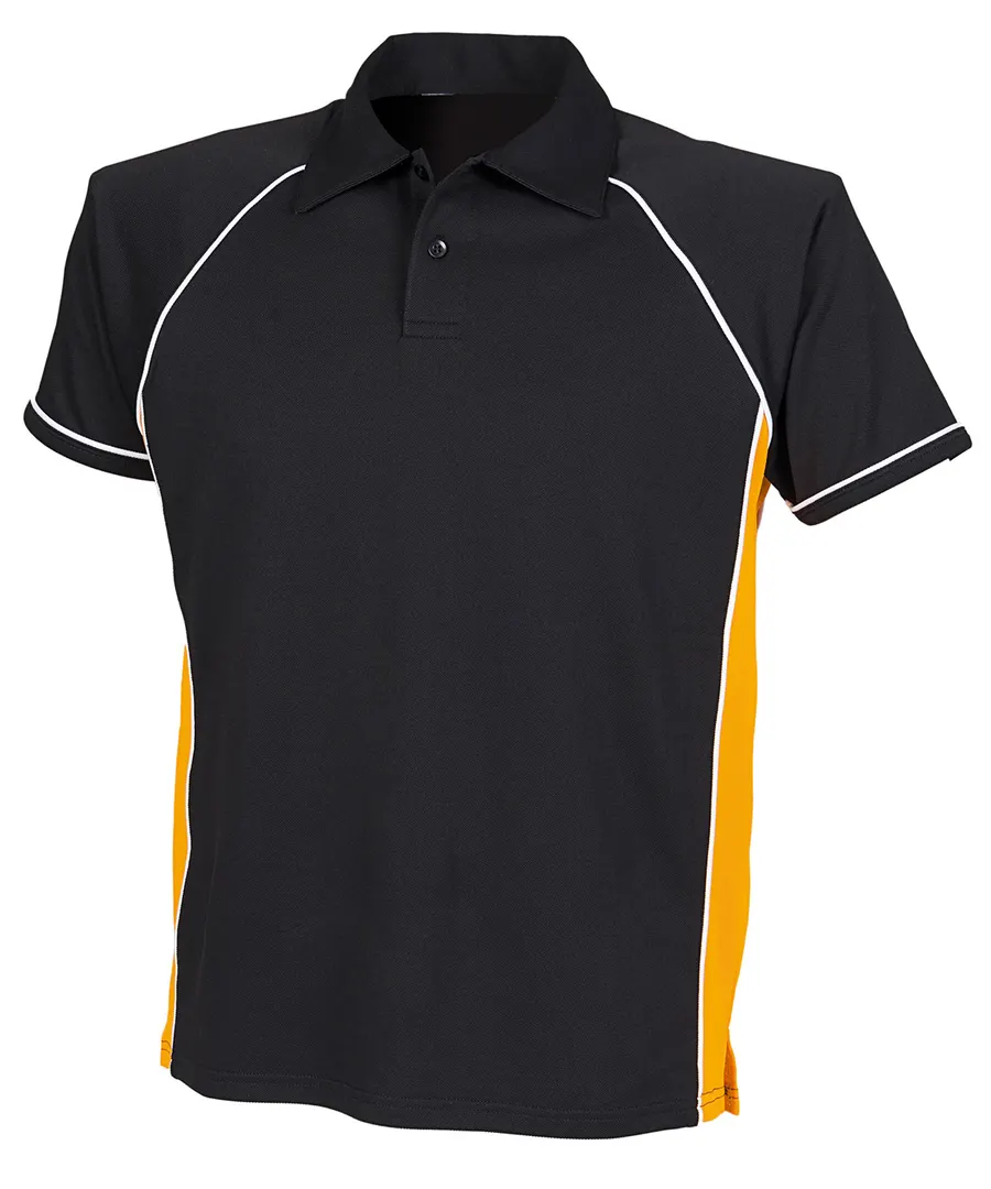 Piped performance polo – Black/Amber/White