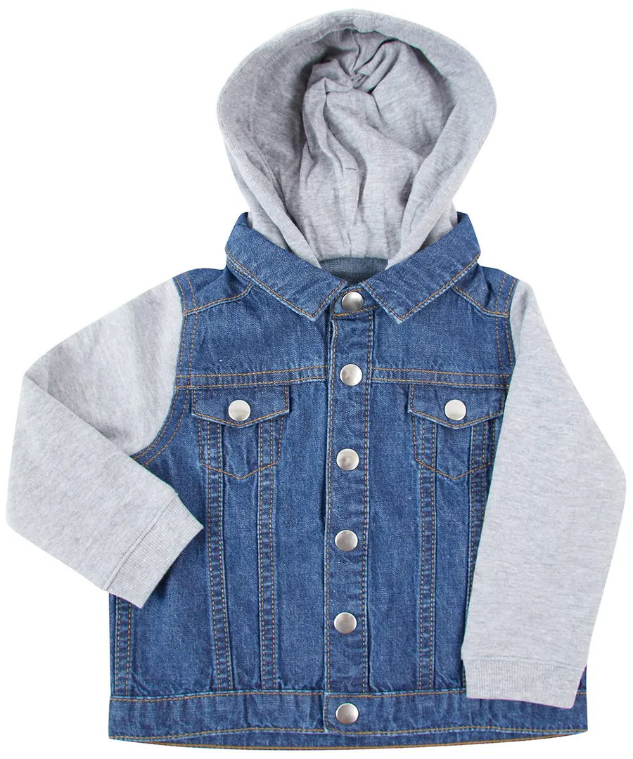 Denim jacket with fleece hood and sleeves – Blue