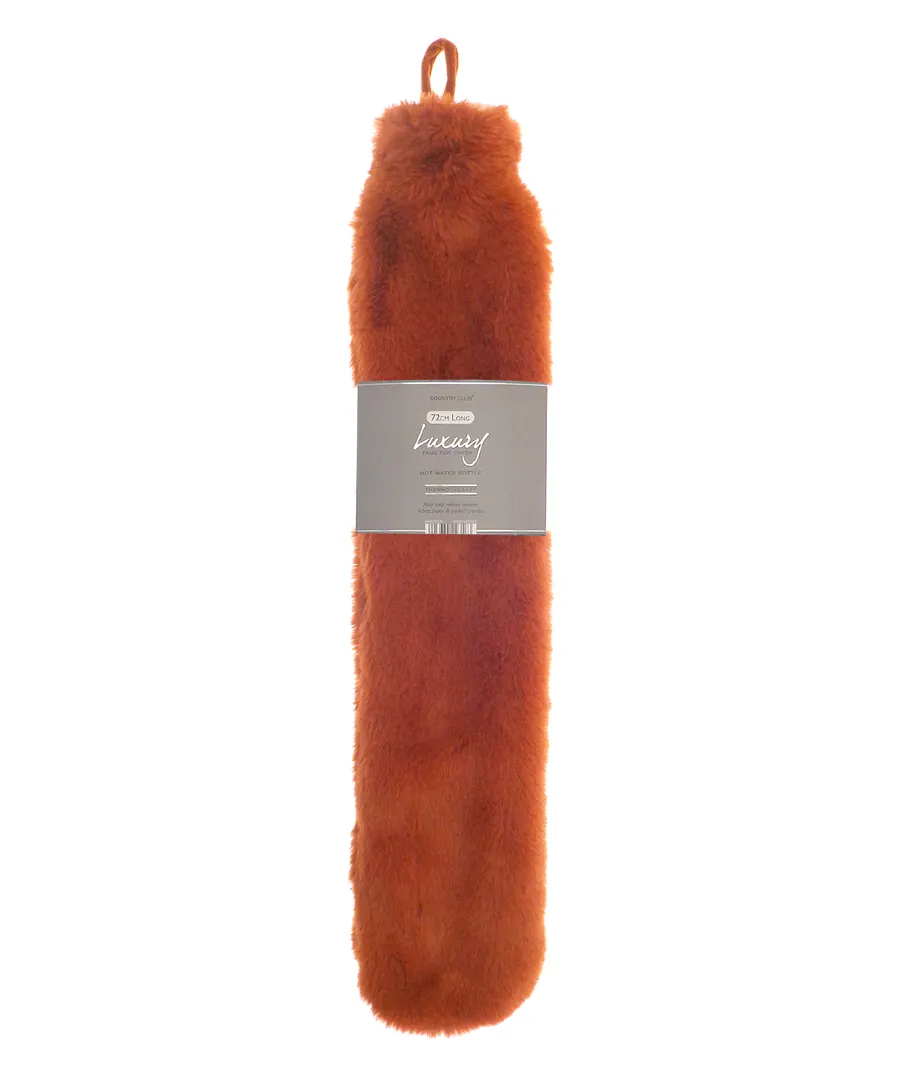 Super luxury faux fur long hot water bottle and cover – Bronze