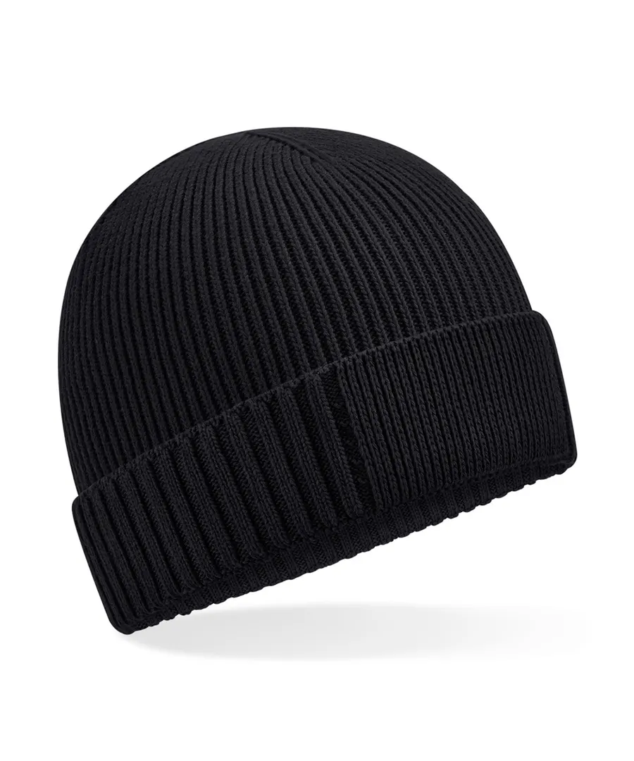 Organic cotton engineered patch beanie – Black
