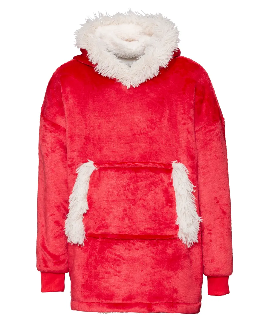 The Kids Ribbon oversized cosy reversible sherpa hoodie – Christmas Red