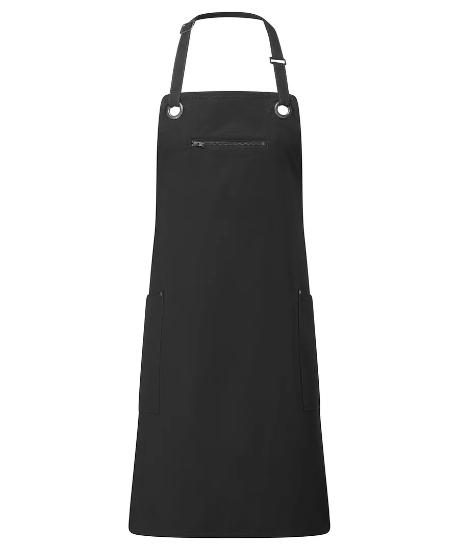 ‘Barley’ Contrast Stitch Bib Apron – Black/Charcoal