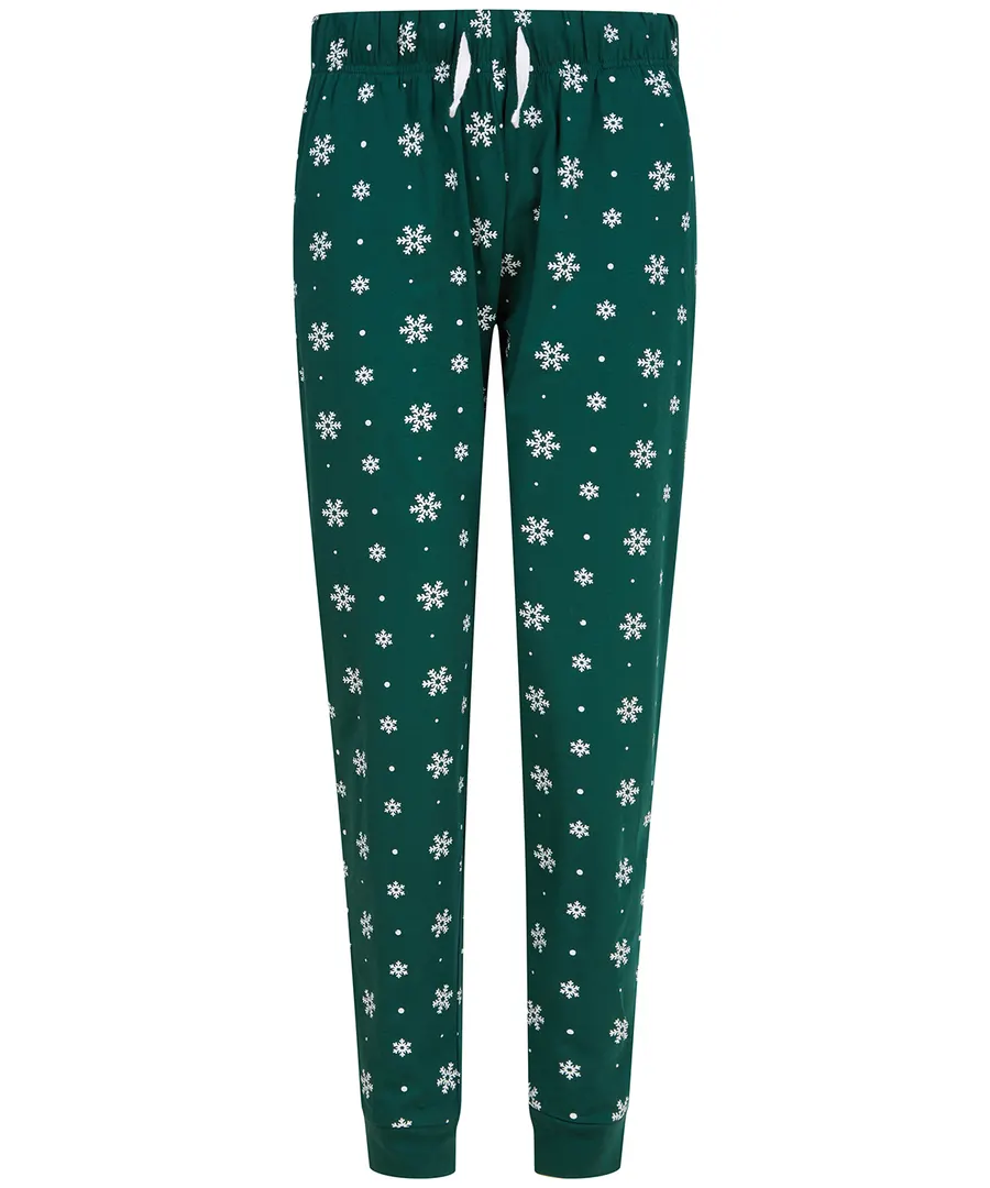 Women's cuffed lounge pants – Bottle/White Snowflakes