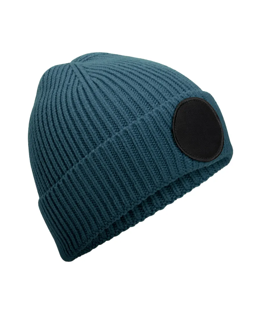 Circular fashion patch beanie – Airforce Blue/Black