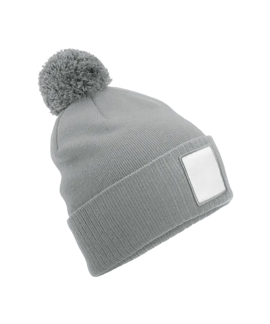Appliqué patch pom beanie – Ash/White