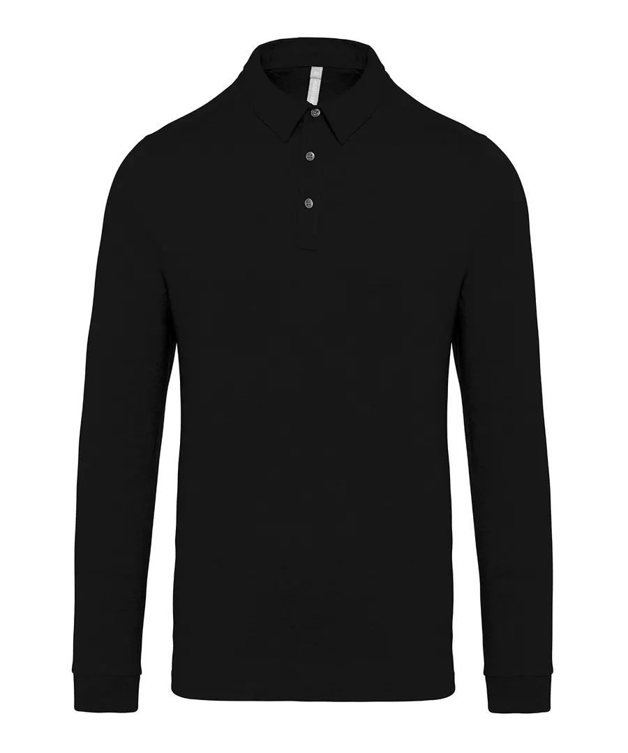 Jersey knit long sleeve polo shirt – Black