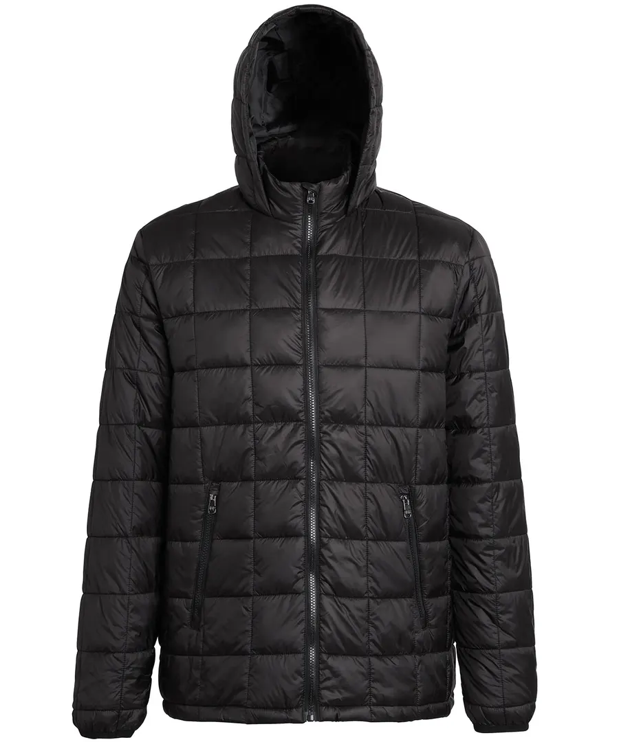 Box quilt hooded jacket – Black