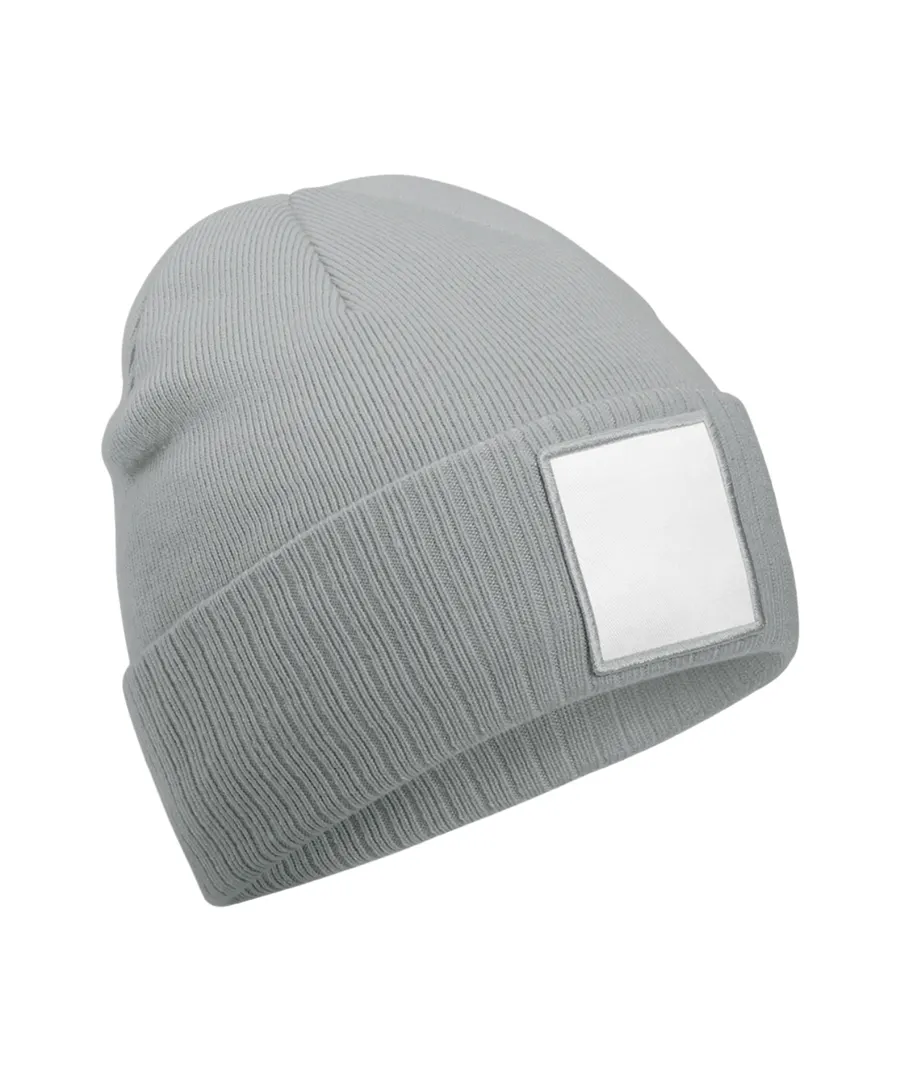 Appliqué patch beanie – Ash/White