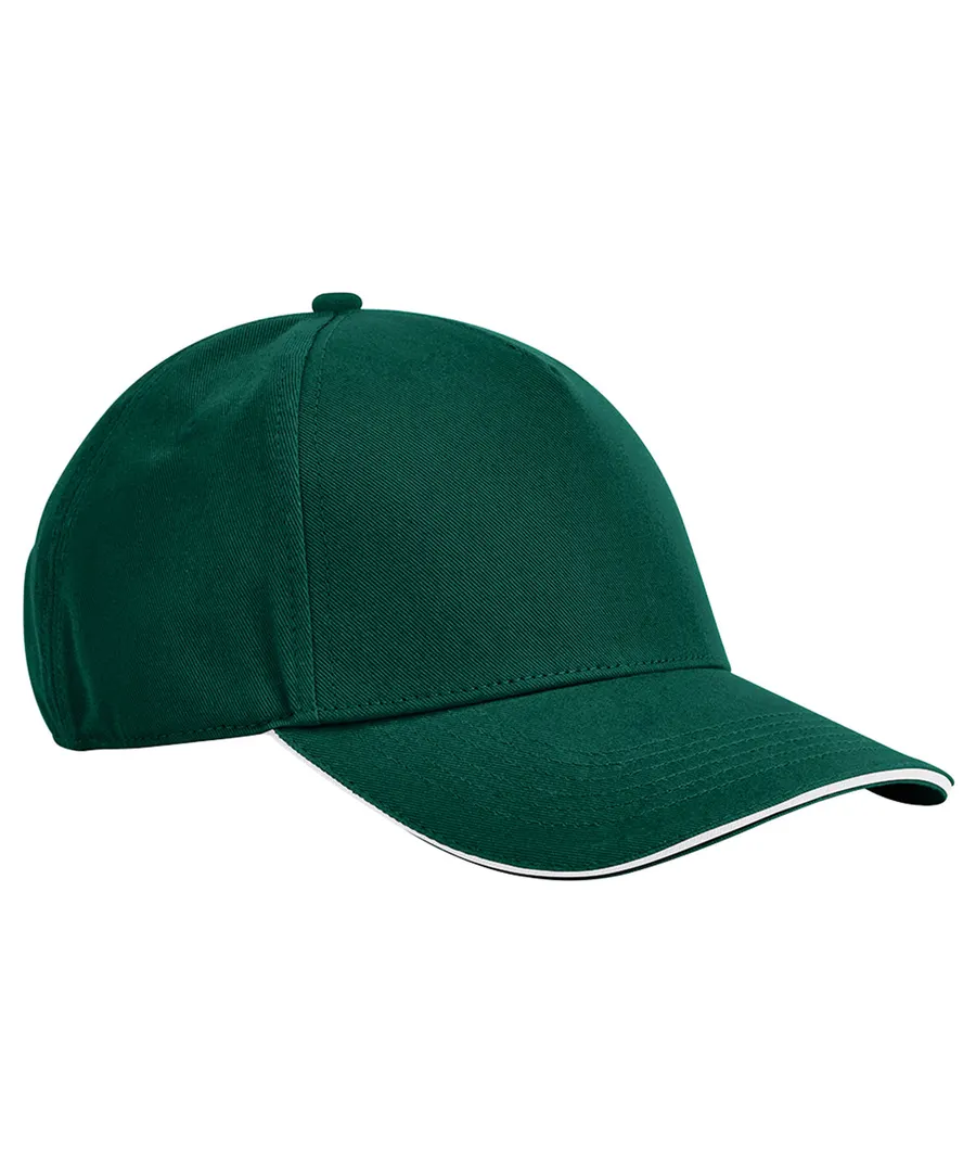 EarthAware® classic organic cotton 5-panel cap – sandwich peak – Bottle Green/White