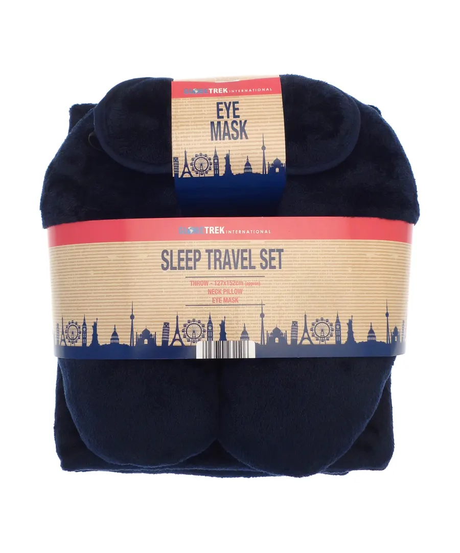 Travel set (neck pillow, eye mask and fleece blanket) – Navy