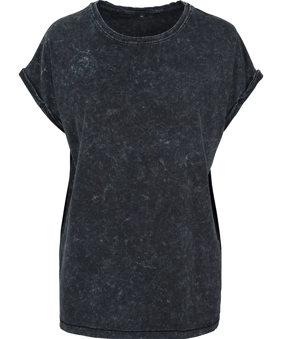 Women's acid washed extended shoulder tee – Black