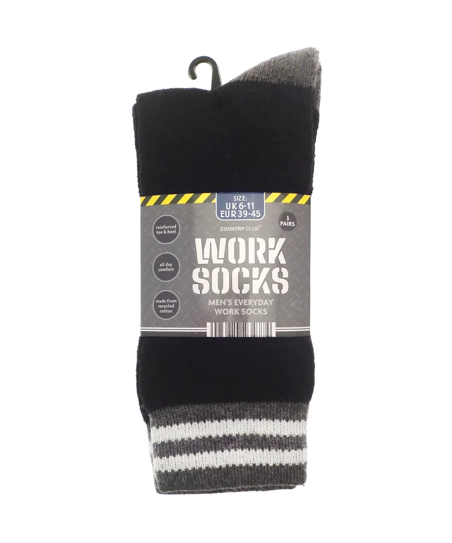 Men’s 3-pack work socks (recycled cotton) – Black/Grey