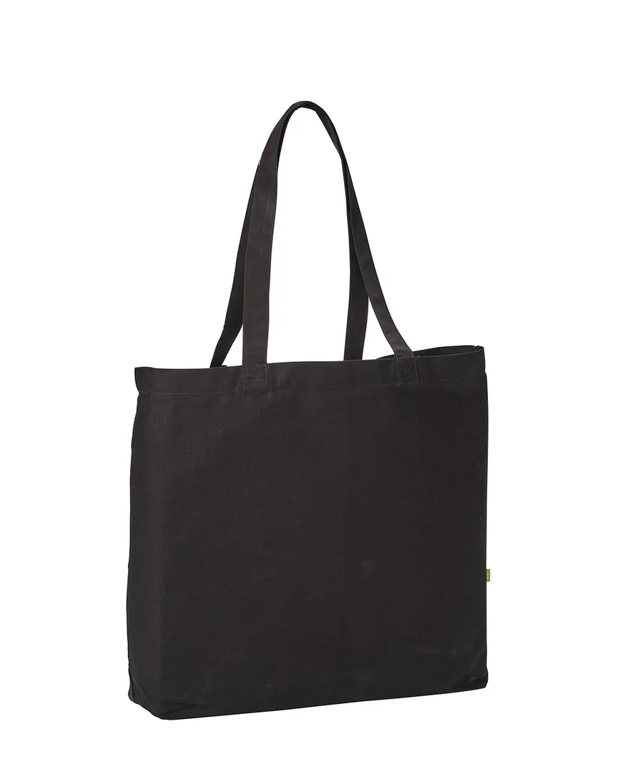 Organic canvas ‘flat base’ landscape shopper – Black