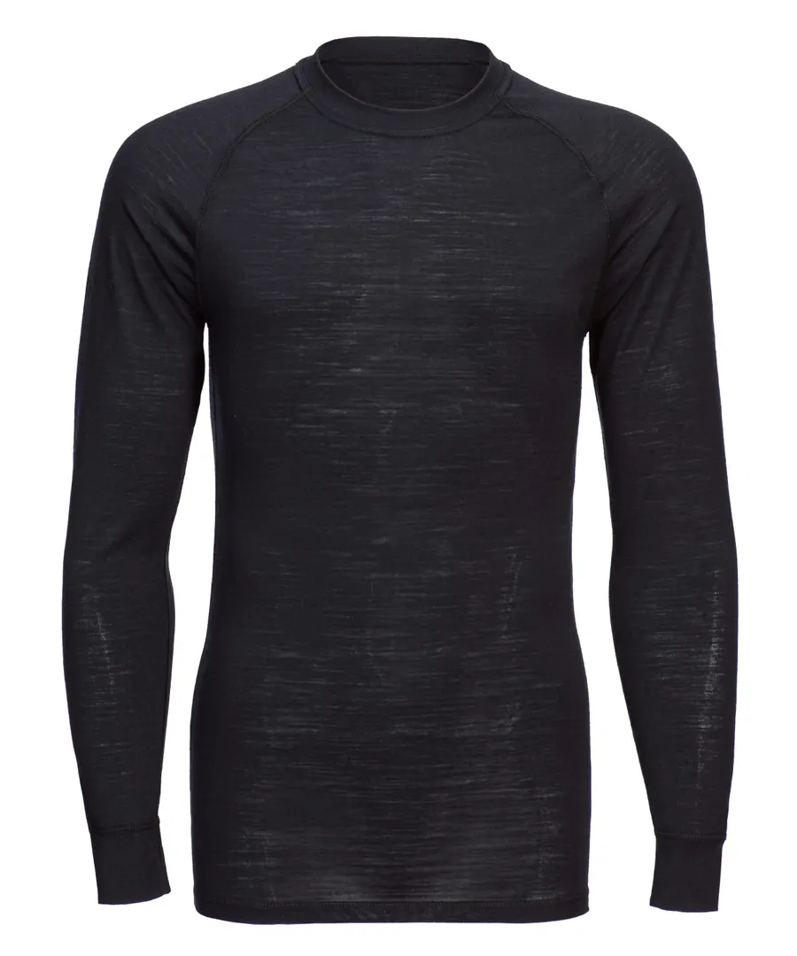 Merino wool crew neck long sleeve top – Black