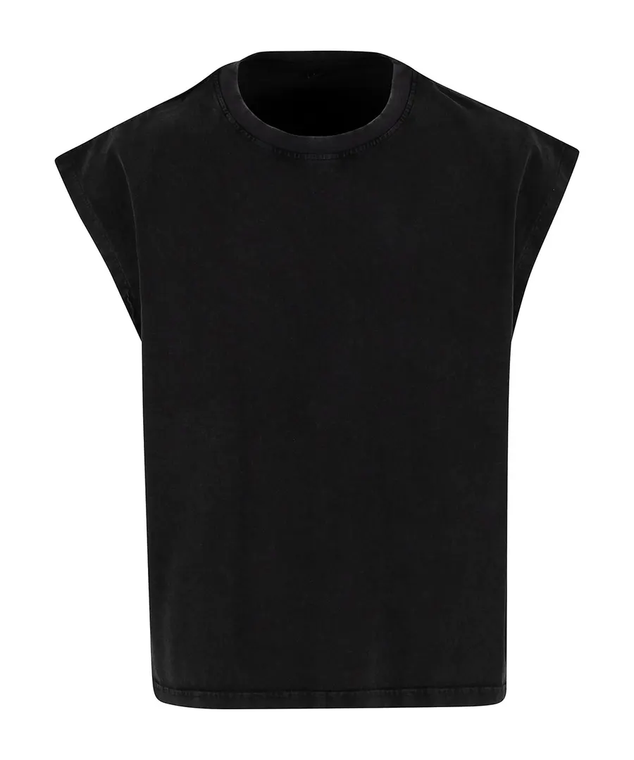 Vintage cropped heavy sleeveless tee – Black