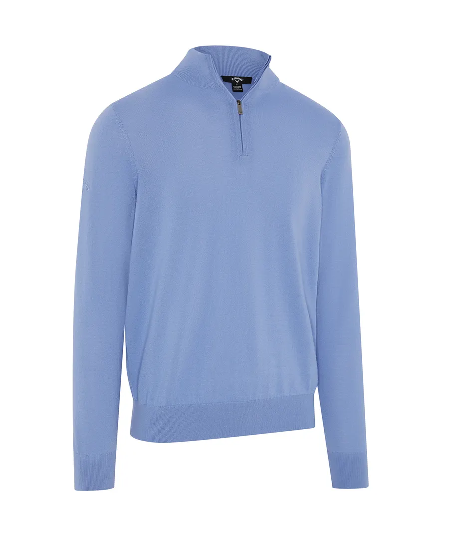 1/4-zip merino blend sweater – Mid Vista Blue