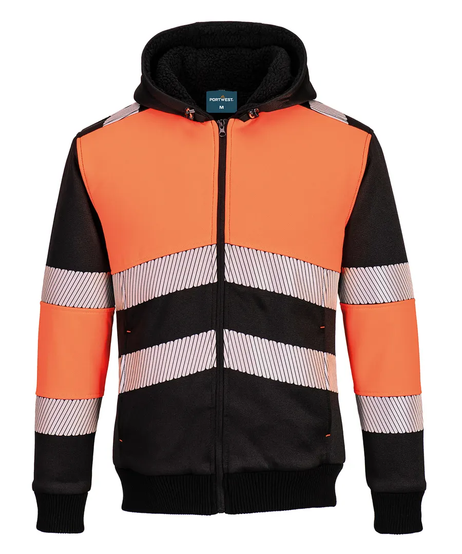 PW3 Hi-vis Class 1 winter hoodie (PW377) – Orange/Black