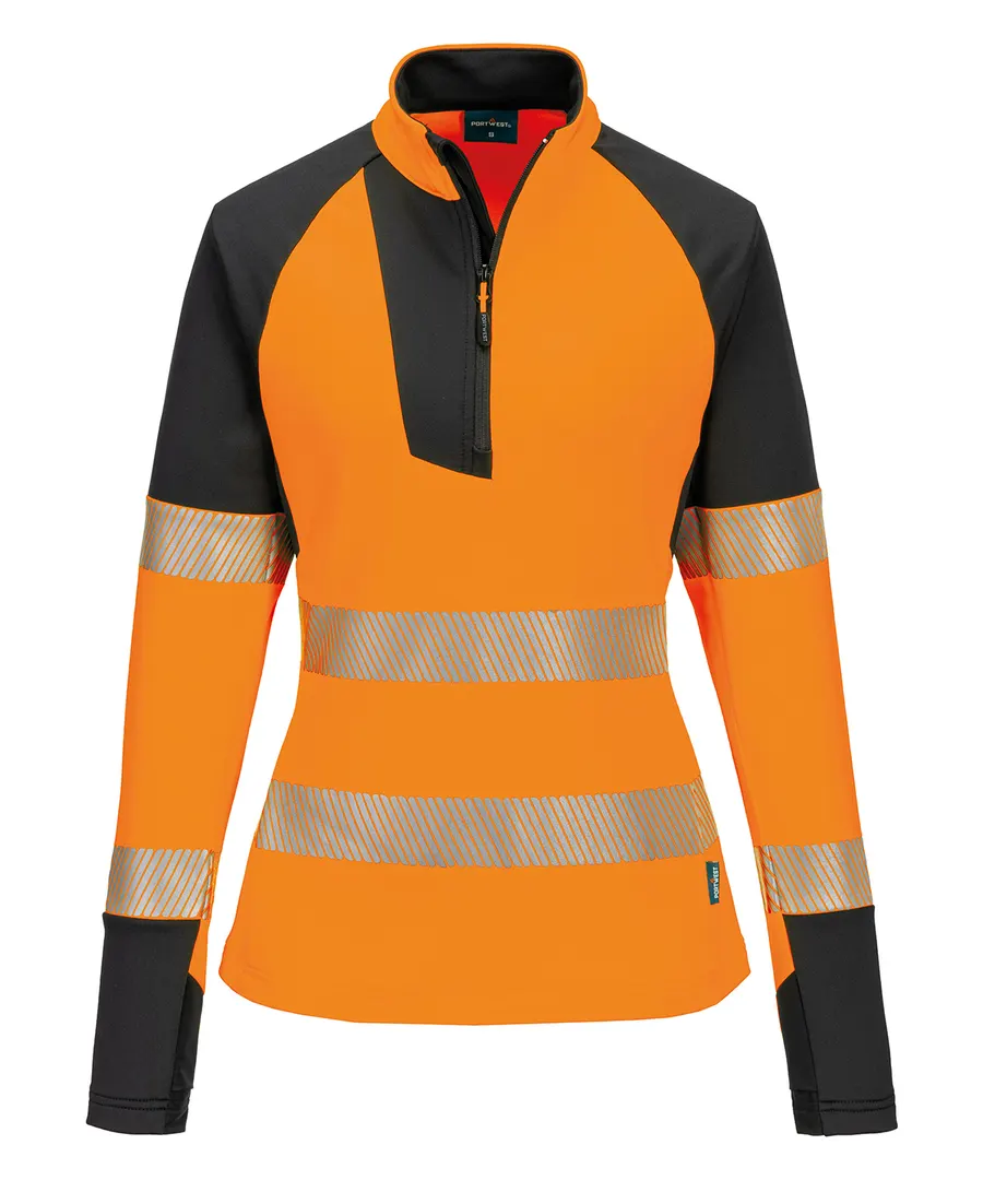 Women’s PW3 Hi-vis ¼-zip sweatshirt (T173) – Orange/Black