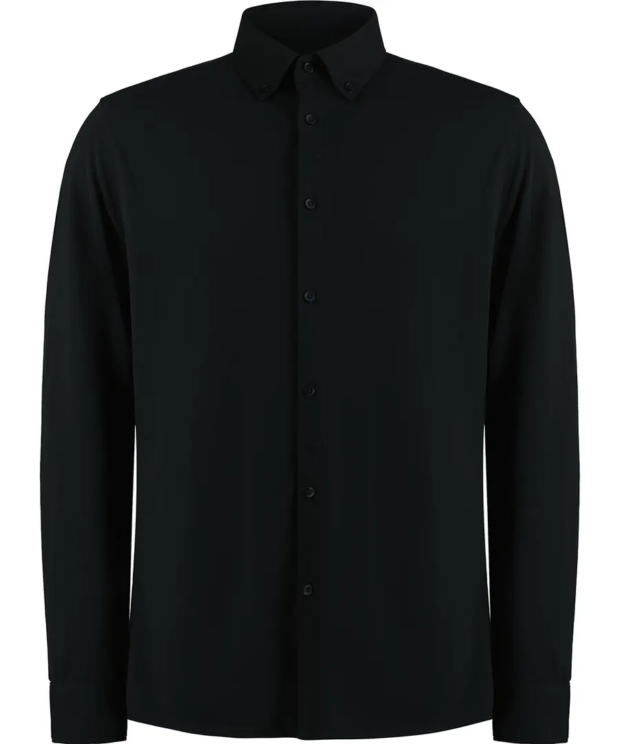 Long sleeve Superwash® 60° piqué shirt (tailored fit) – Black