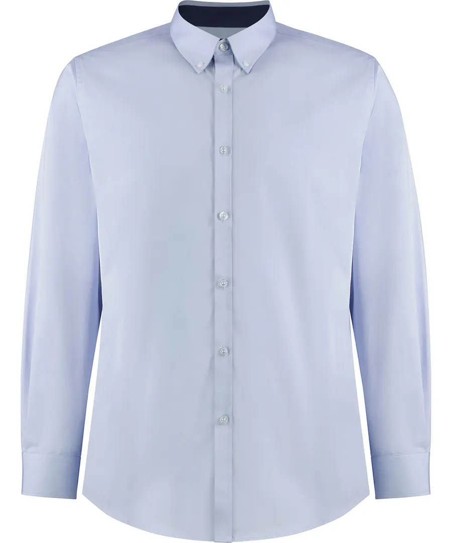 Contrast premium Oxford shirt (button-down collar) long-sleeved (tailored fit) – Light Blue/Navy