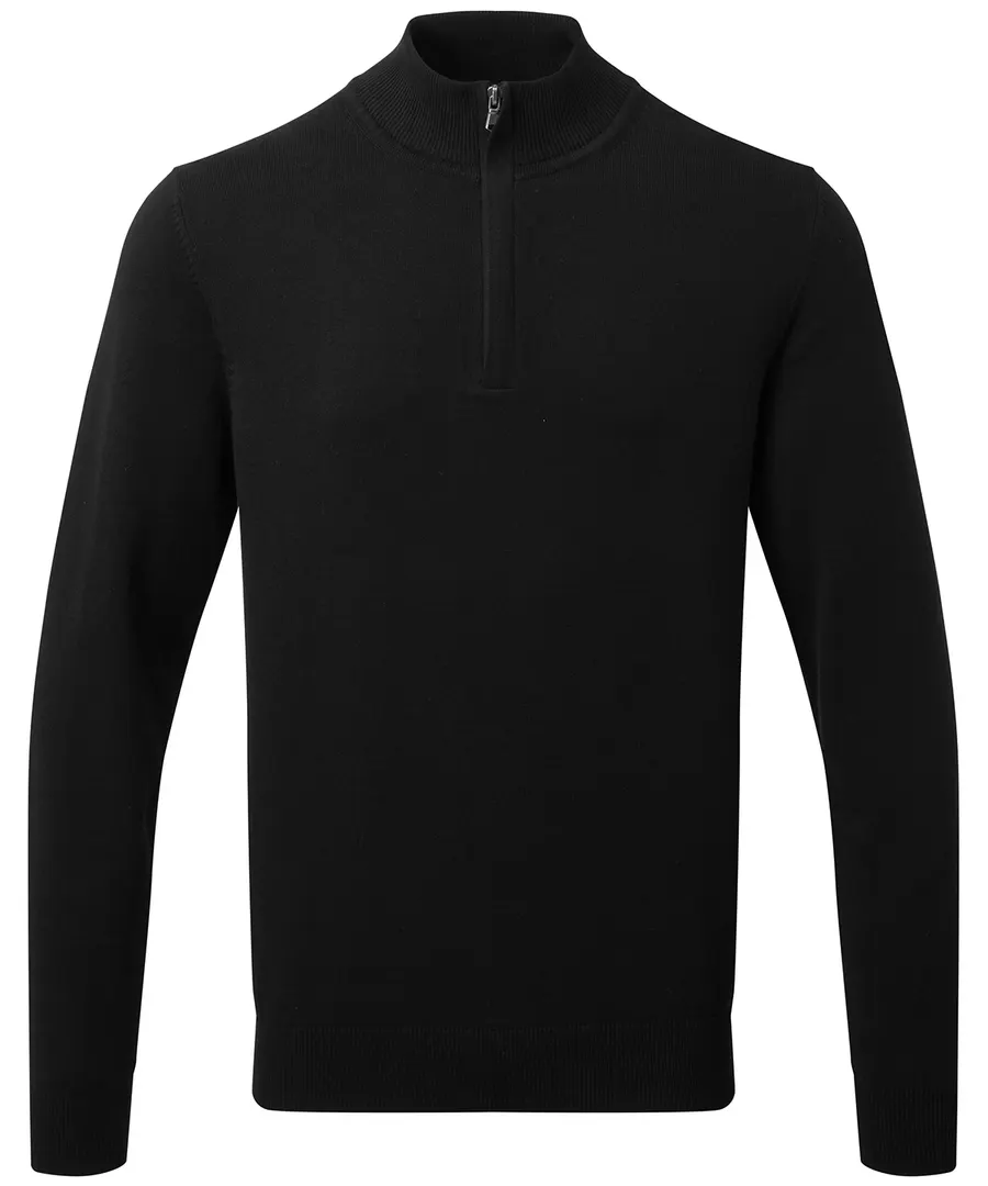 Men's cotton blend ¼ zip sweater – Black