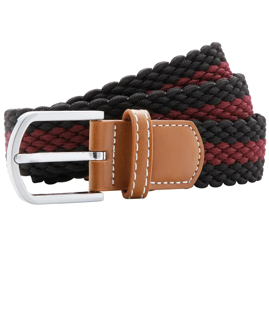 Two-colour stripe braid stretch belt – Black/Burgundy