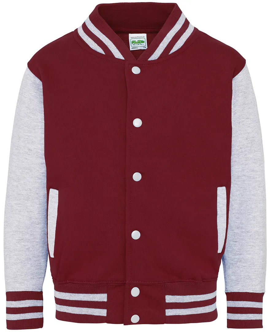 Kids varsity jacket – Burgundy/Heather Grey