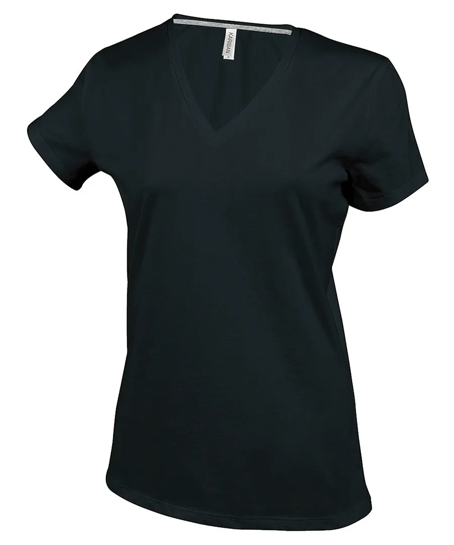 Ladies' short-sleeved V-neck T-shirt – Black