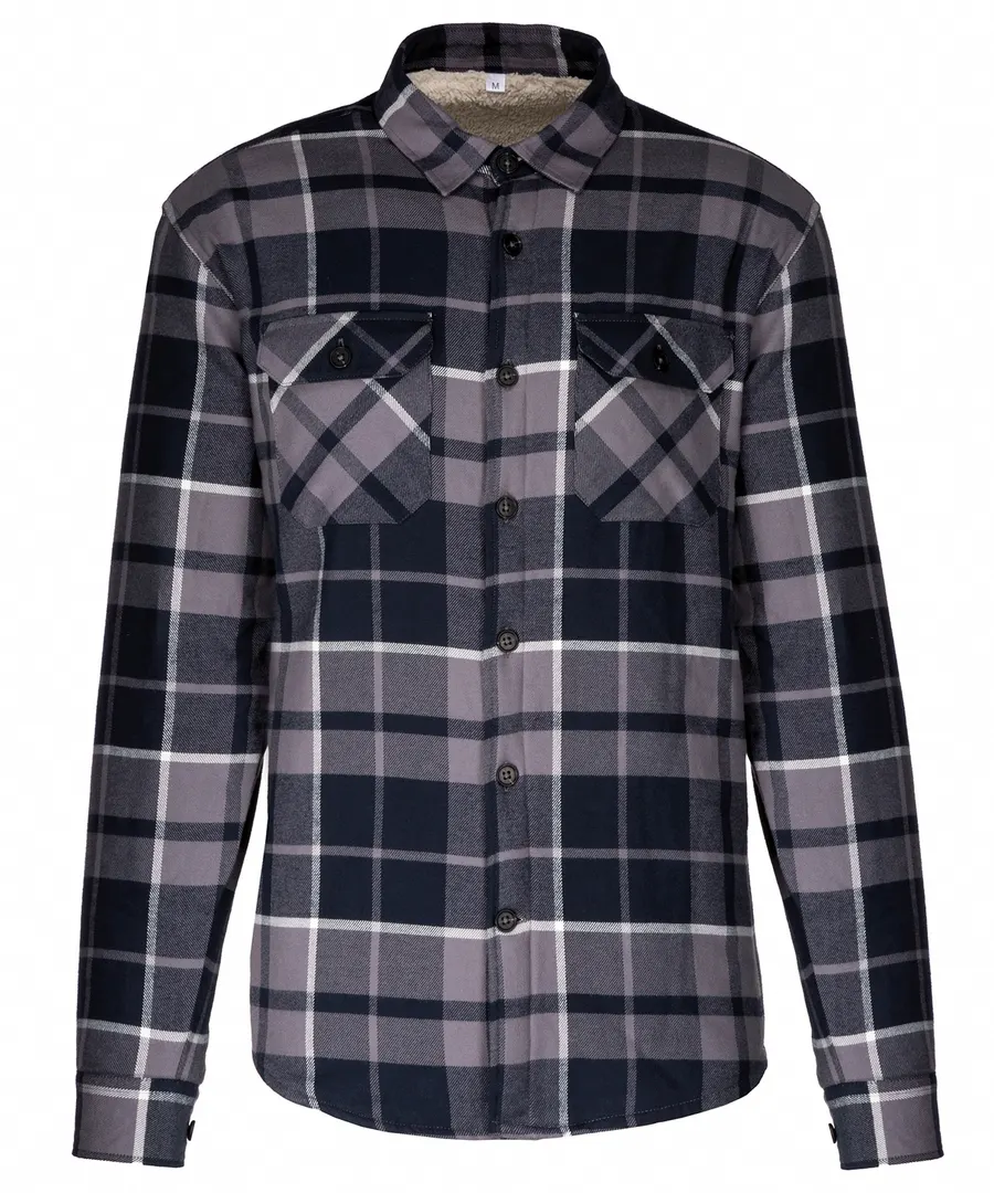 Sherpa-lined checked shirt jacket – Storm Grey/Navy