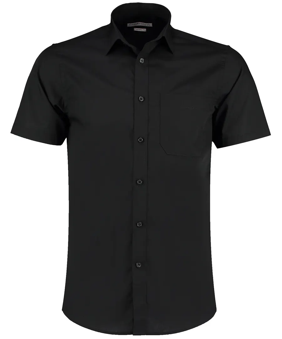 Poplin shirt short-sleeved (tailored fit) – Black