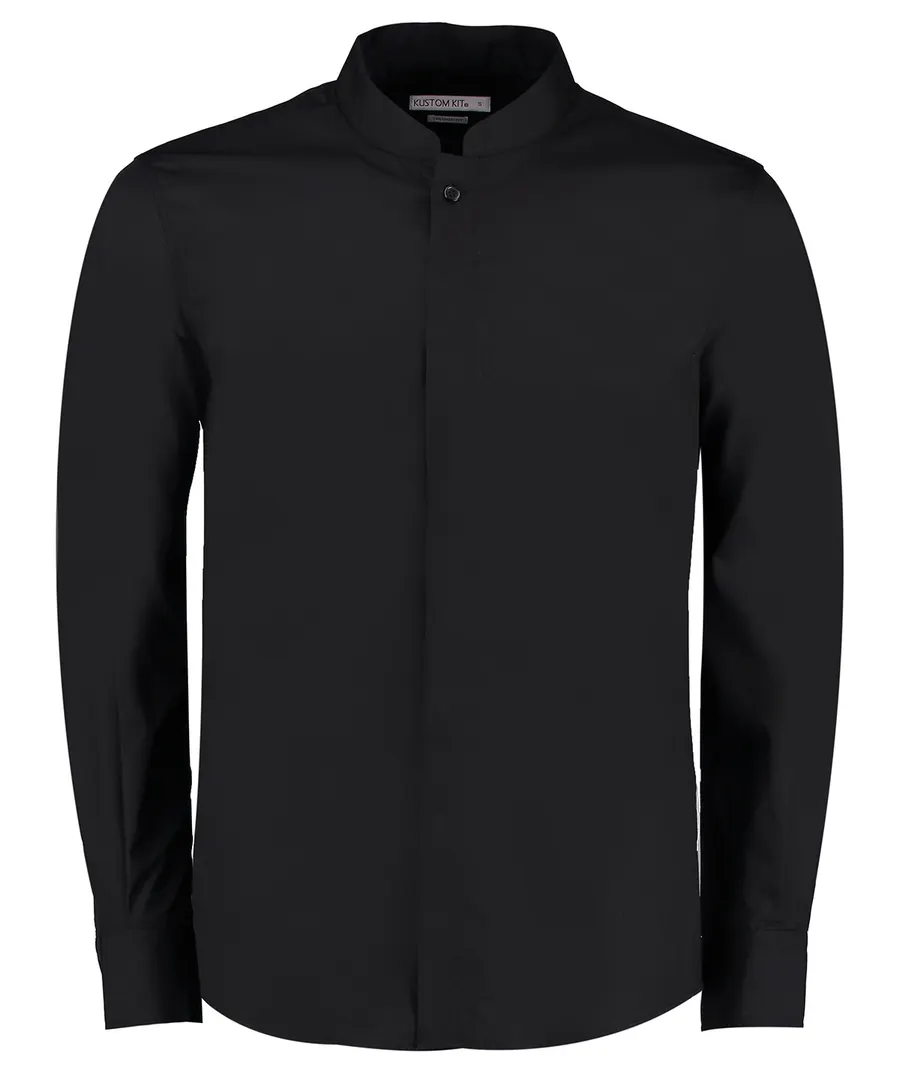 Mandarin collar shirt long-sleeved (tailored fit) – Black