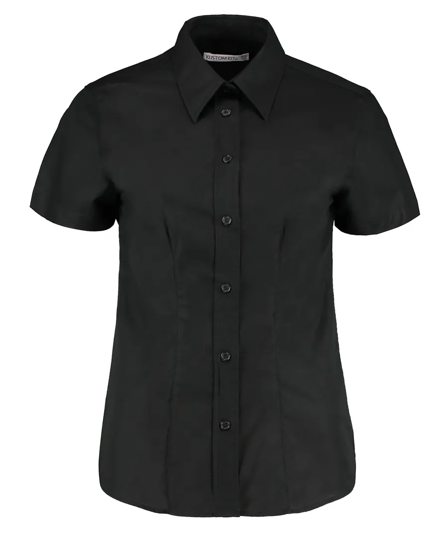 Women's workplace Oxford blouse short-sleeved (tailored fit) – Black