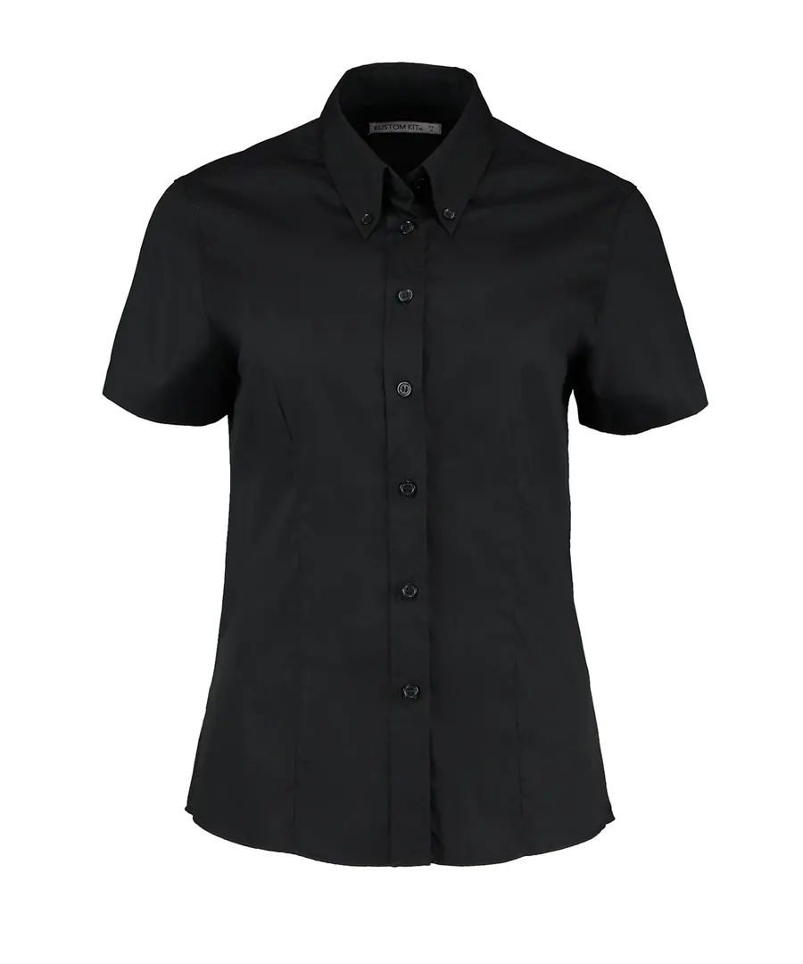 Women's corporate Oxford blouse short-sleeved (tailored fit) – Black