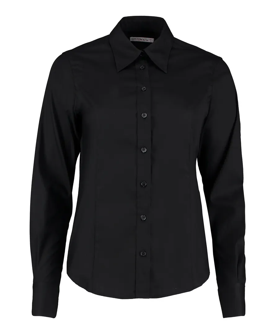 Women's corporate Oxford blouse long-sleeved (tailored fit) – Black