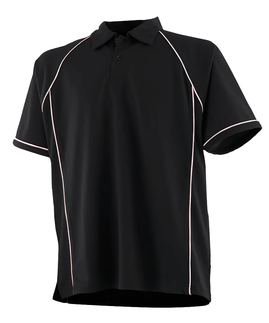 Kids piped performance polo – Black/White†