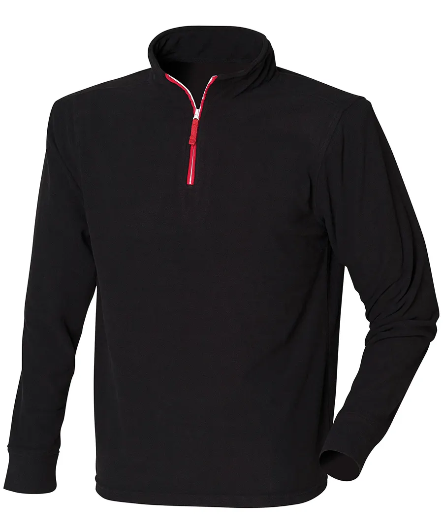 ¼ zip long sleeve fleece piped – Black/Red/White