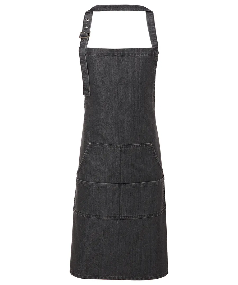Jeans stitch bib apron – Black Denim