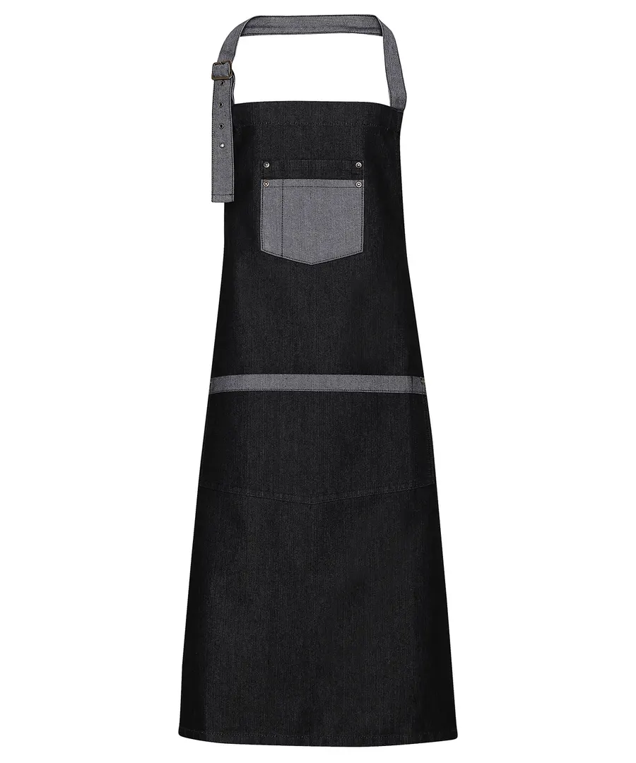 Domain contrast denim bib apron – Black Denim