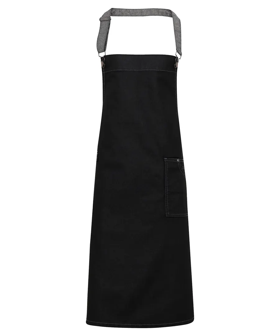 District waxed-look denim bib apron – Black Denim