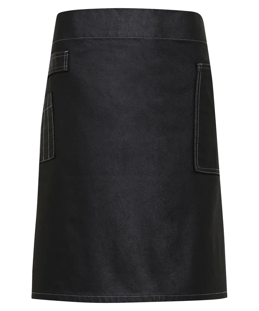 Division waxed-look denim waist apron – Black Denim