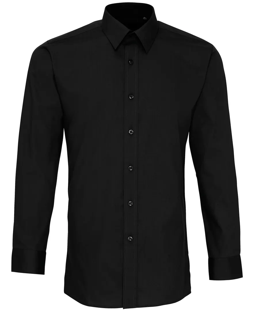 Poplin fitted long sleeve shirt – Black