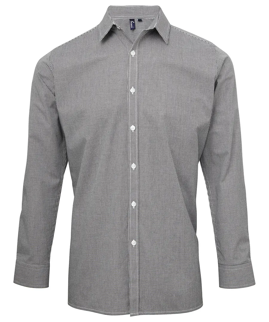 Microcheck (Gingham) long sleeve cotton shirt – Black/White