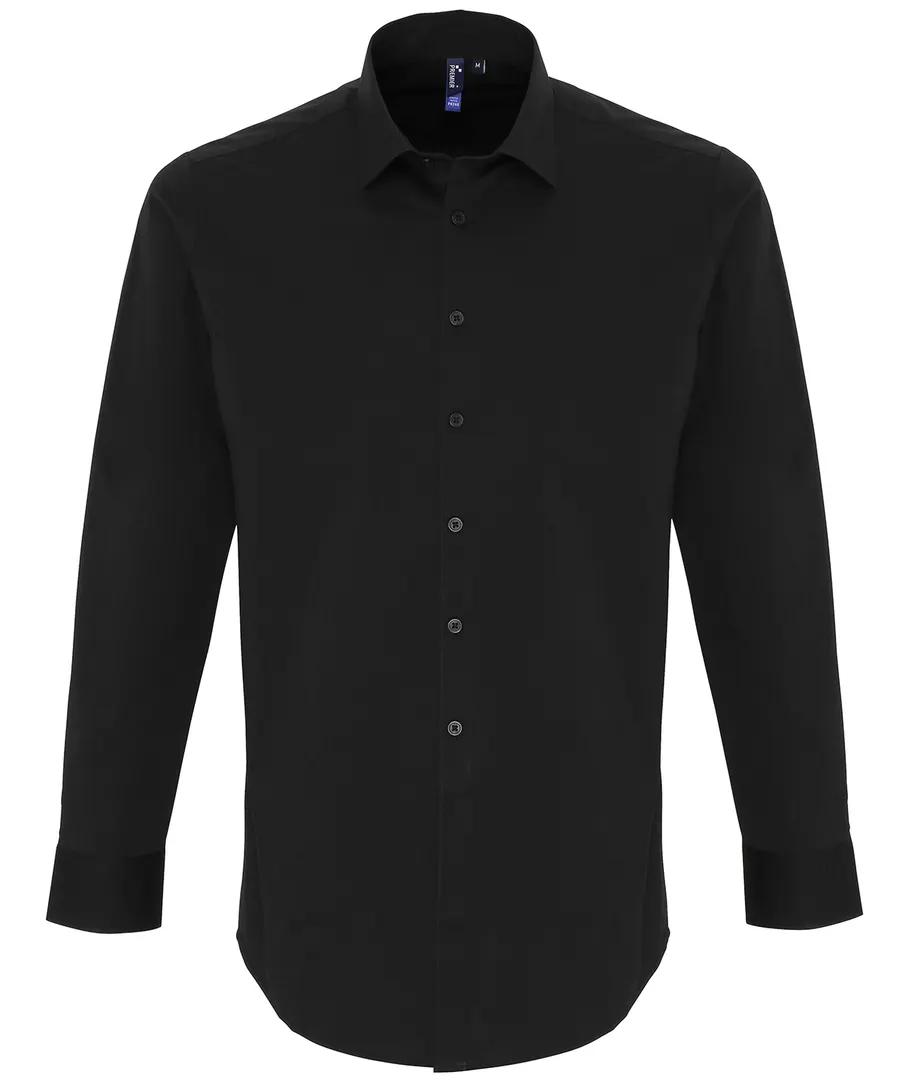 Stretch fit cotton poplin long sleeve shirt – Black