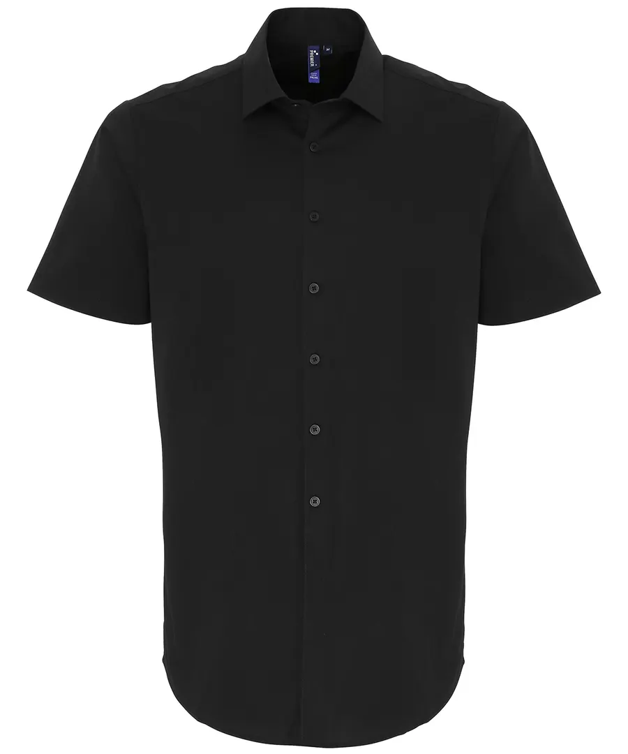 Stretch fit cotton poplin short sleeve shirt – Black