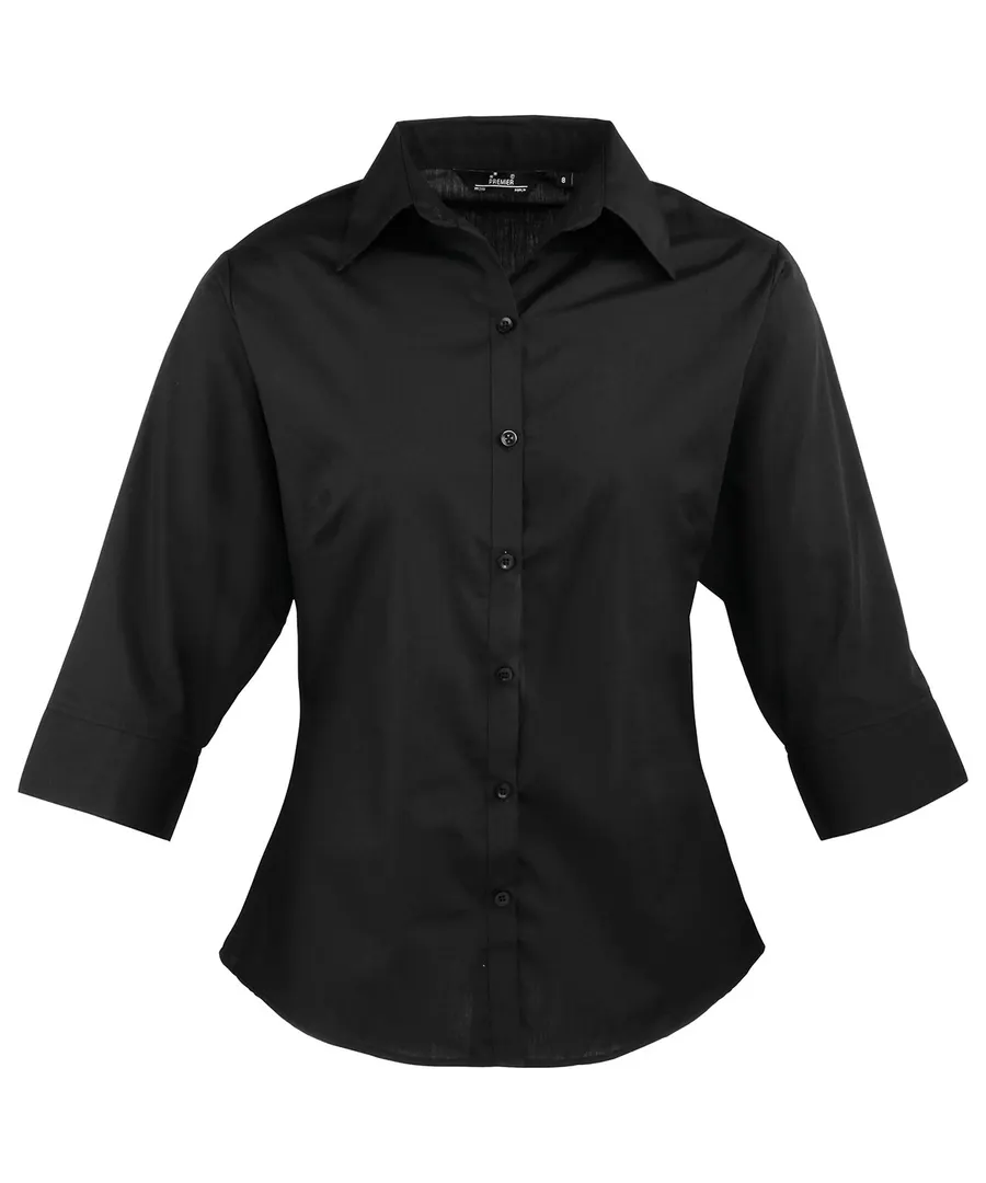 Women's ¾ sleeve poplin blouse – Black