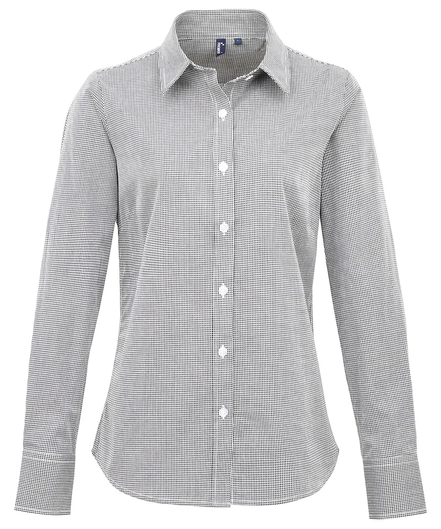 Women's Microcheck (Gingham) long sleeve cotton shirt – Black/White