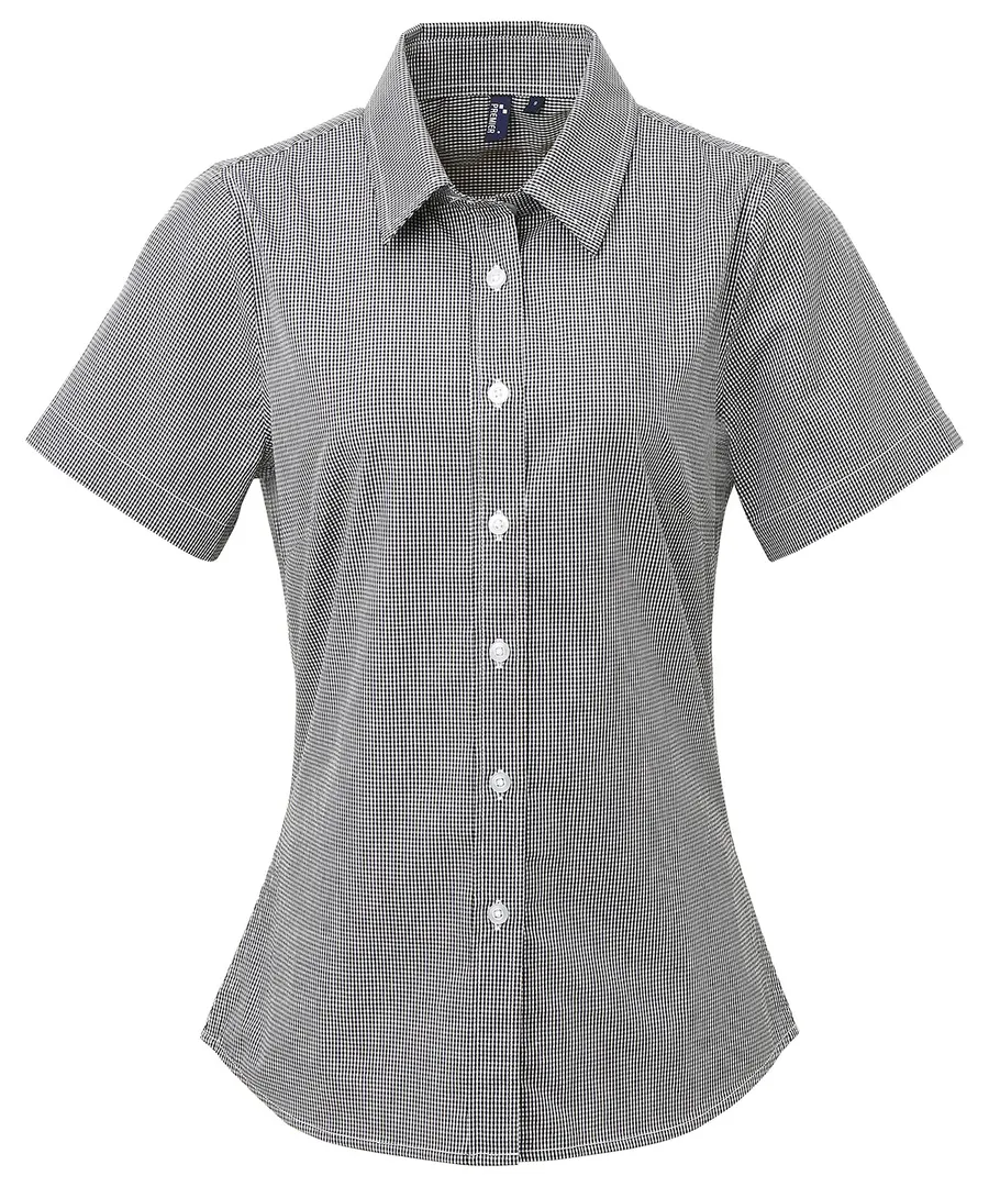Women's Microcheck (Gingham) short sleeve cotton shirt – Black/White