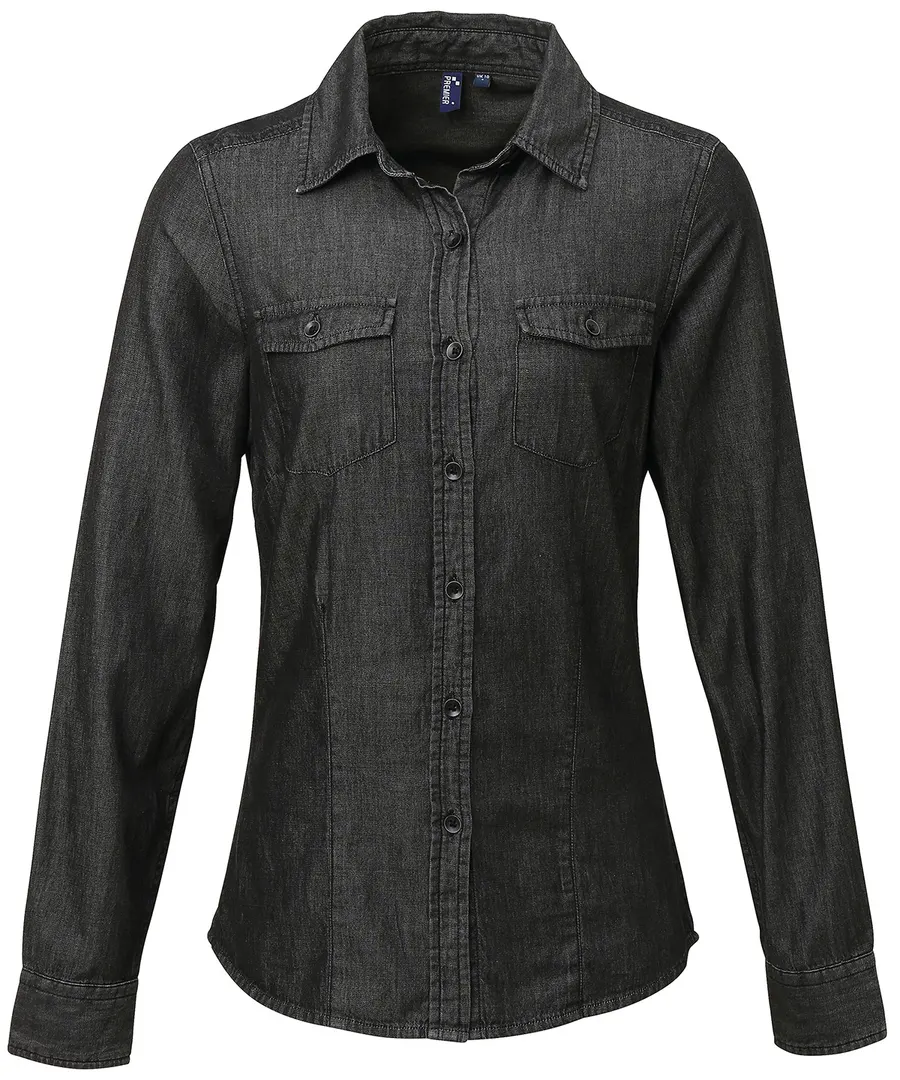Women's jeans stitch denim shirt – Black Denim